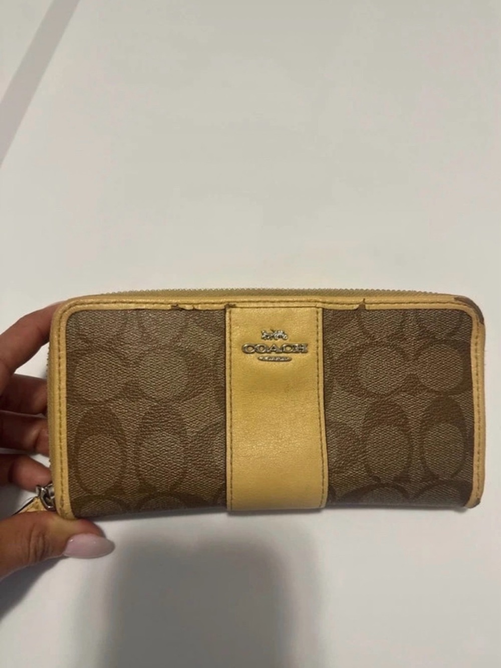 Coach Brown Signature Canvas Wallet with Tan Trim
